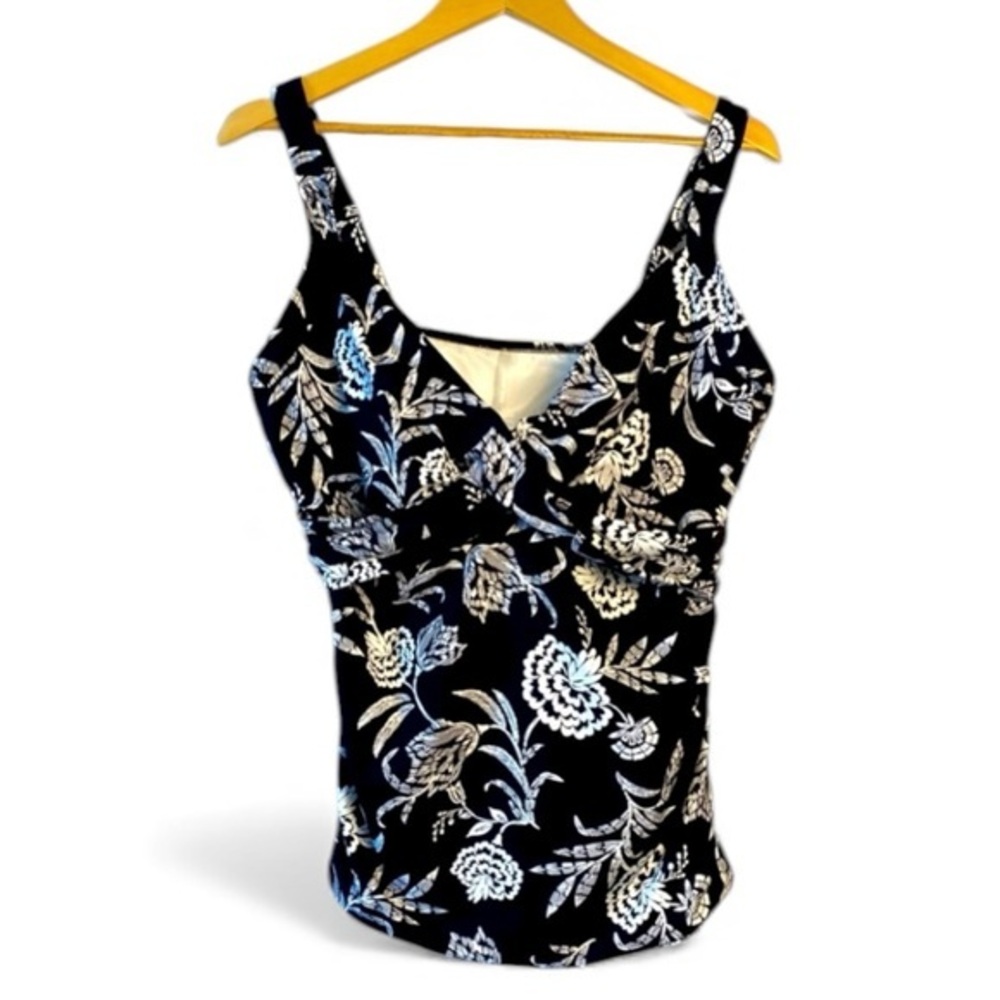 NWOT LANDS END BLACK AND WHITE HAVANA FLORAL TAKINI TOP SIZE‎ 16DD